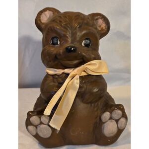 1978 Vintage Ceramic Teddy Bear Coin Bank Brown
